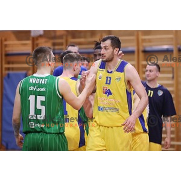 Smiljan Pavic in action during Nova KBM league basketball match between Sencur GGD and Petrol Olimpija in Sencur sports Hall, Slovenia on April 11, 2018