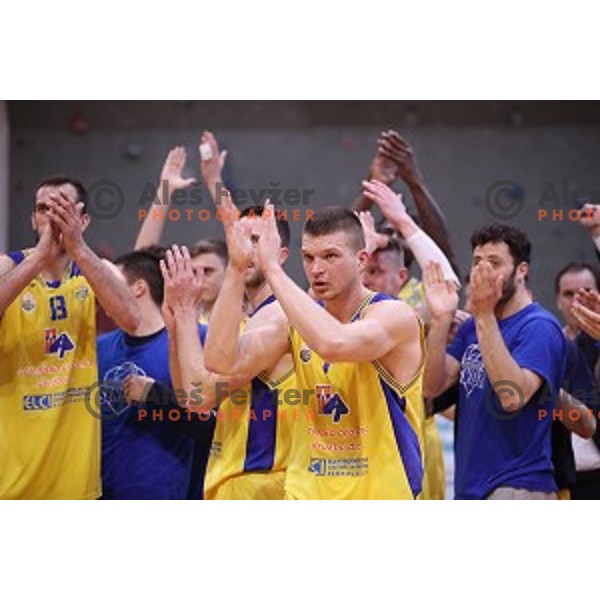 Dino Muric in action during Nova KBM league basketball match between Sencur GGD and Petrol Olimpija in Sencur sports Hall, Slovenia on April 11, 2018