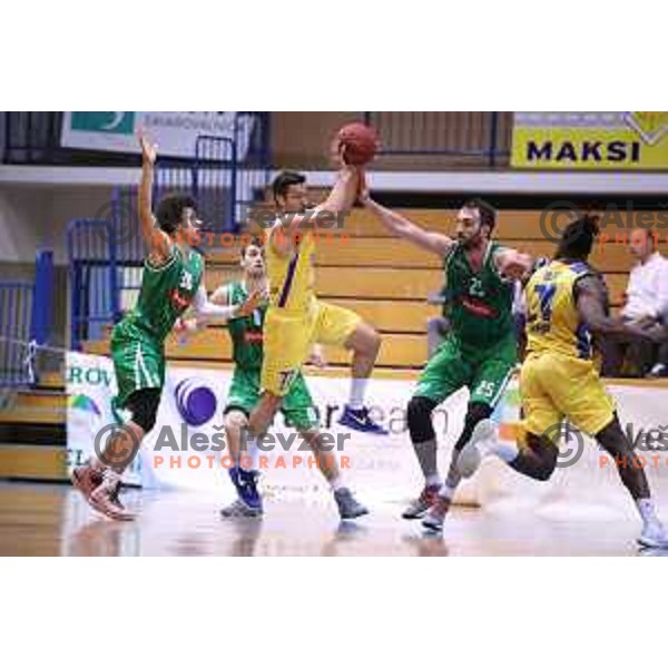Ivan Koljevic in action during Nova KBM league basketball match between Sencur GGD and Petrol Olimpija in Sencur sports Hall, Slovenia on April 11, 2018
