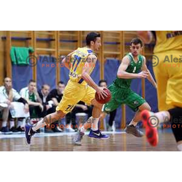 Ivan Koljevic in action during Nova KBM league basketball match between Sencur GGD and Petrol Olimpija in Sencur sports Hall, Slovenia on April 11, 2018