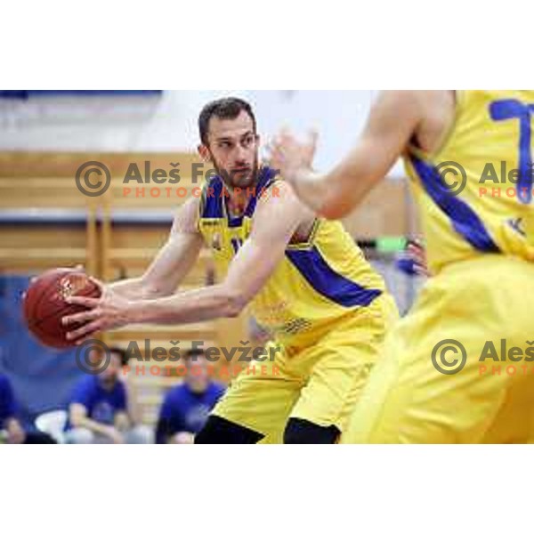 Smiljan Pavic in action during Nova KBM league basketball match between Sencur GGD and Petrol Olimpija in Sencur sports Hall, Slovenia on April 11, 2018