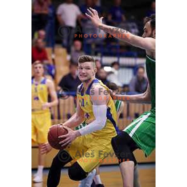 Jan Rebec in action during Nova KBM league basketball match between Sencur GGD and Petrol Olimpija in Sencur sports Hall, Slovenia on April 11, 2018