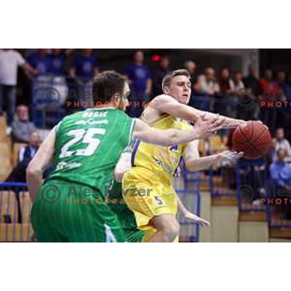 Jan Novak in action during Nova KBM league basketball match between Sencur GGD and Petrol Olimpija in Sencur sports Hall, Slovenia on April 11, 2018