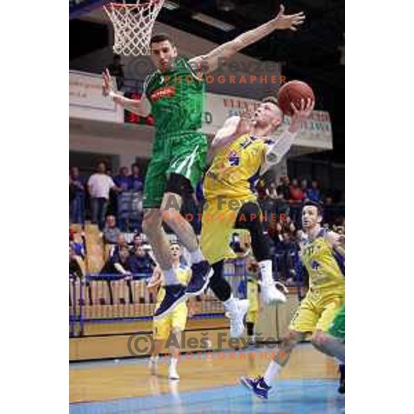 Jan Rebec in action during Nova KBM league basketball match between Sencur GGD and Petrol Olimpija in Sencur sports Hall, Slovenia on April 11, 2018