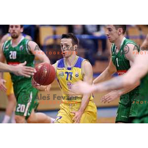 Ivan Koljevic in action during Nova KBM league basketball match between Sencur GGD and Petrol Olimpija in Sencur sports Hall, Slovenia on April 11, 2018