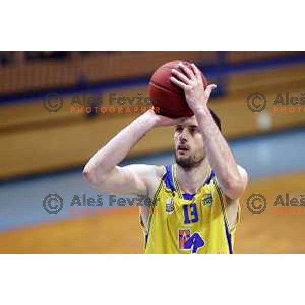 Smiljan Pavic in action during Nova KBM league basketball match between Sencur GGD and Petrol Olimpija in Sencur sports Hall, Slovenia on April 11, 2018