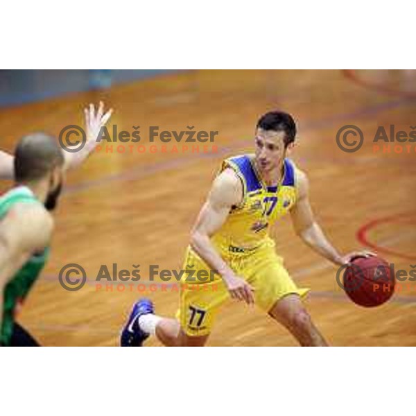 Ivan Koljevic in action during Nova KBM league basketball match between Sencur GGD and Petrol Olimpija in Sencur sports Hall, Slovenia on April 11, 2018