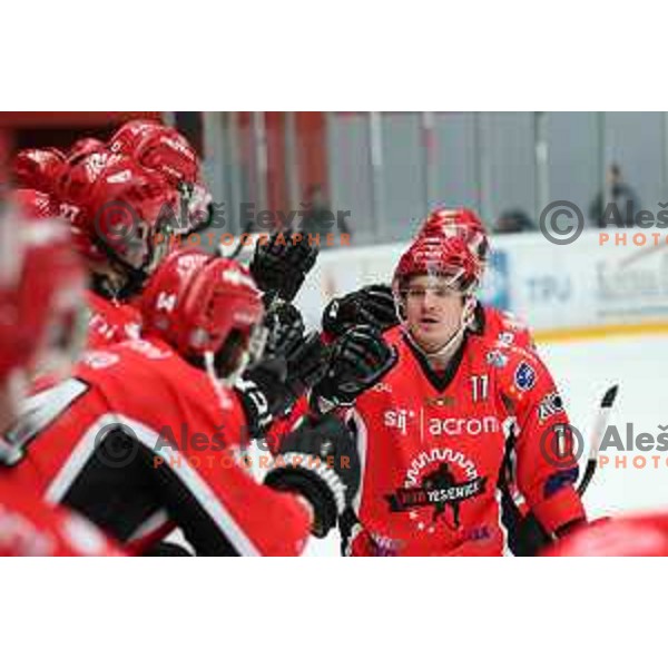 Luka Kalan in action during third match of the Final of Slovenian Ice-Hockey League between SIJ Acroni Jesenice and SZ Olimpija in Podmezakla Hall, Jesenice, Slovenia on April 12, 2018