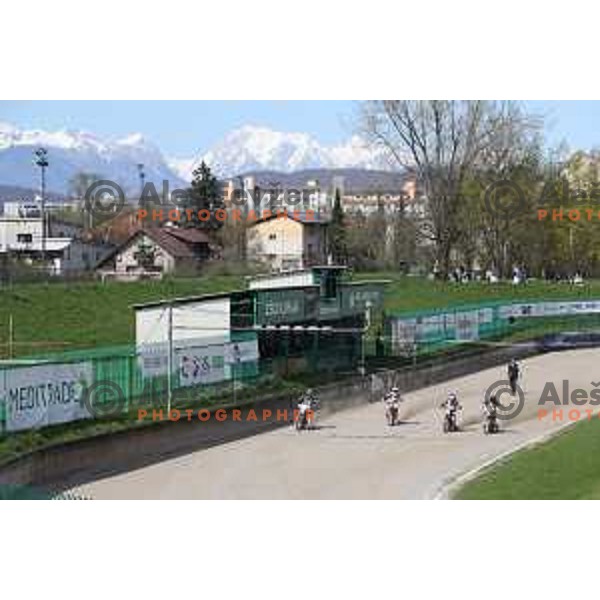 Jan Pintar races during Speedway second race for National Championship in Ljubljana, Slovenia on April 14, 2018