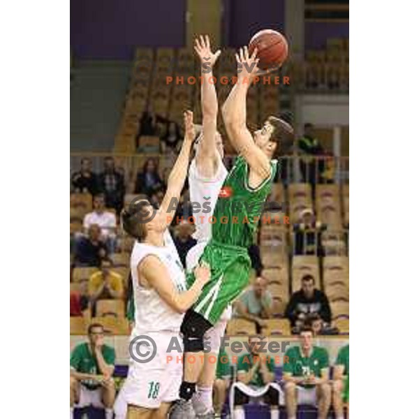 Roko Badzim in action during Nova KBM league basketball match between Ilirija and Petrol Olimpija in Hala Tivoli, Ljubljana, Slovenia on April 15, 2018