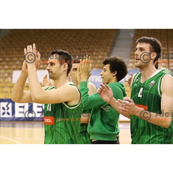 Domen Lorbek and Igor Tratnik in action during Nova KBM league basketball match between Ilirija and Petrol Olimpija in Hala Tivoli, Ljubljana, Slovenia on April 15, 2018