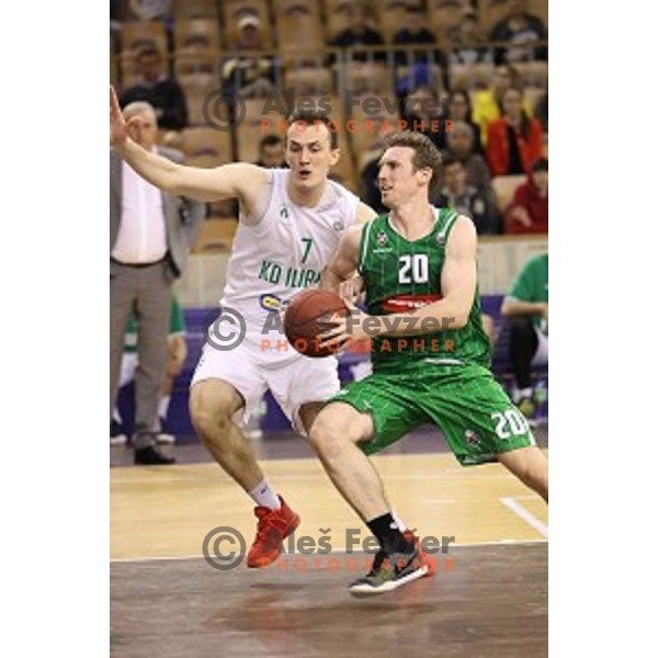Mitchell McCarron in action during Nova KBM league basketball match between Ilirija and Petrol Olimpija in Hala Tivoli, Ljubljana, Slovenia on April 15, 2018
