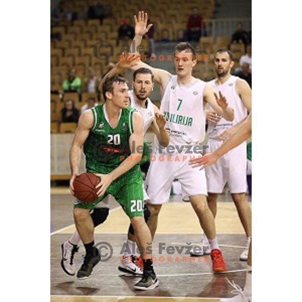 Mitchell McCarron in action during Nova KBM league basketball match between Ilirija and Petrol Olimpija in Hala Tivoli, Ljubljana, Slovenia on April 15, 2018