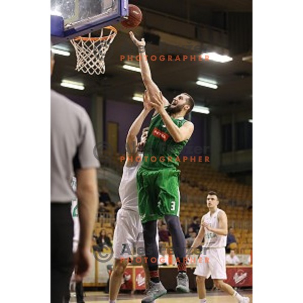 in action during Nova KBM league basketball match between Ilirija and Petrol Olimpija in Hala Tivoli, Ljubljana, Slovenia on April 15, 2018