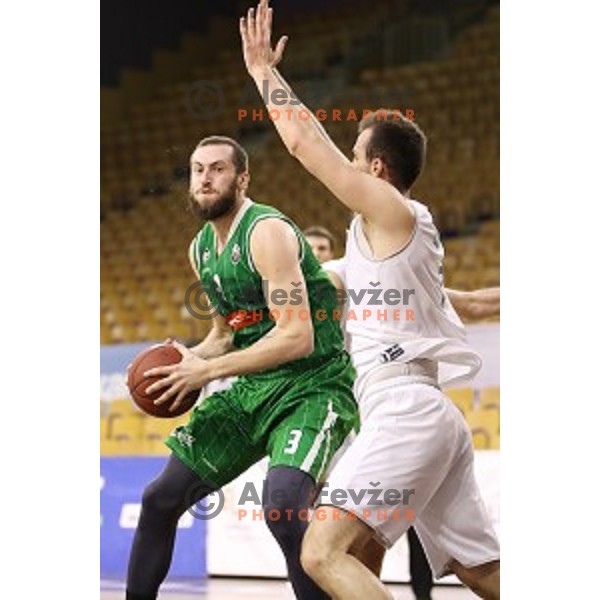 in action during Nova KBM league basketball match between Ilirija and Petrol Olimpija in Hala Tivoli, Ljubljana, Slovenia on April 15, 2018