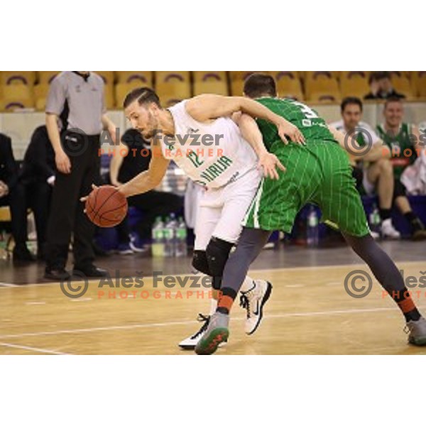 in action during Nova KBM league basketball match between Ilirija and Petrol Olimpija in Hala Tivoli, Ljubljana, Slovenia on April 15, 2018
