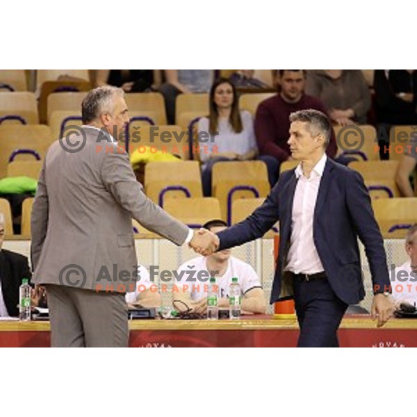 Sasa Doncic and Zoran Martic during Nova KBM league basketball match between Ilirija and Petrol Olimpija in Hala Tivoli, Ljubljana, Slovenia on April 15, 2018