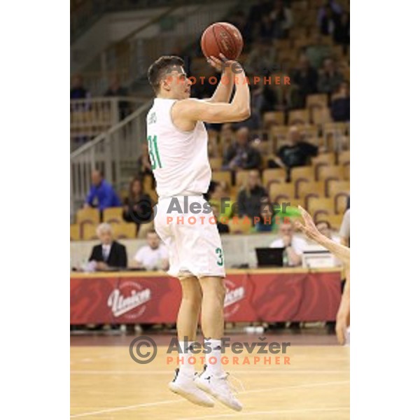 Zan Mark Sisko in action during Nova KBM league basketball match between Ilirija and Petrol Olimpija in Hala Tivoli, Ljubljana, Slovenia on April 15, 2018