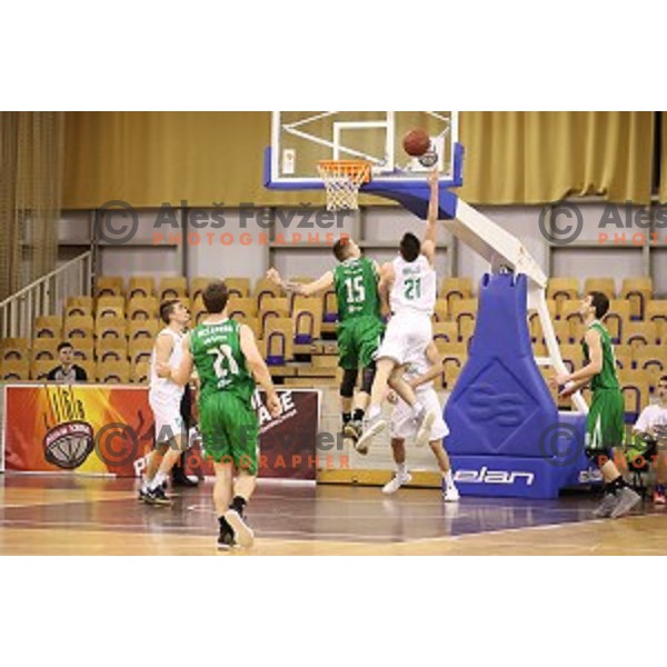 in action during Nova KBM league basketball match between Ilirija and Petrol Olimpija in Hala Tivoli, Ljubljana, Slovenia on April 15, 2018