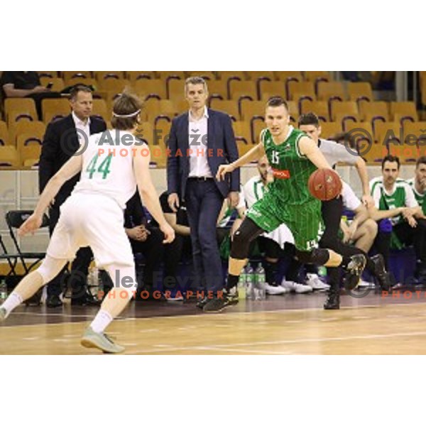 Gregor Hrovat in action during Nova KBM league basketball match between Ilirija and Petrol Olimpija in Hala Tivoli, Ljubljana, Slovenia on April 15, 2018