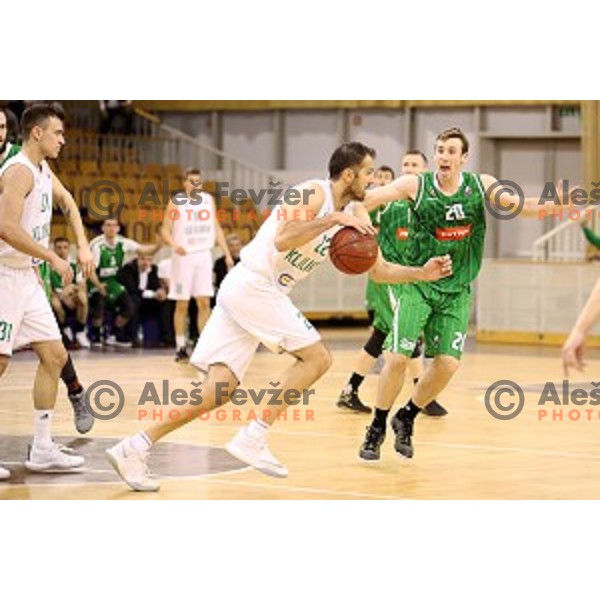 Mitchell McCarron in action during Nova KBM league basketball match between Ilirija and Petrol Olimpija in Hala Tivoli, Ljubljana, Slovenia on April 15, 2018