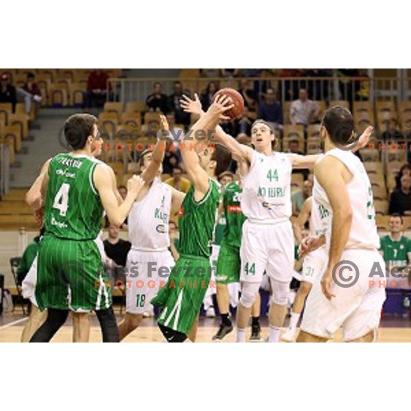 Roko Badzim in action during Nova KBM league basketball match between Ilirija and Petrol Olimpija in Hala Tivoli, Ljubljana, Slovenia on April 15, 2018