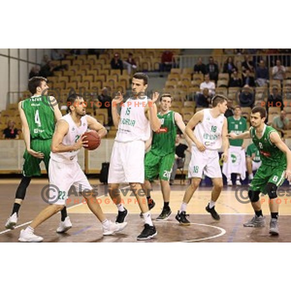 in action during Nova KBM league basketball match between Ilirija and Petrol Olimpija in Hala Tivoli, Ljubljana, Slovenia on April 15, 2018