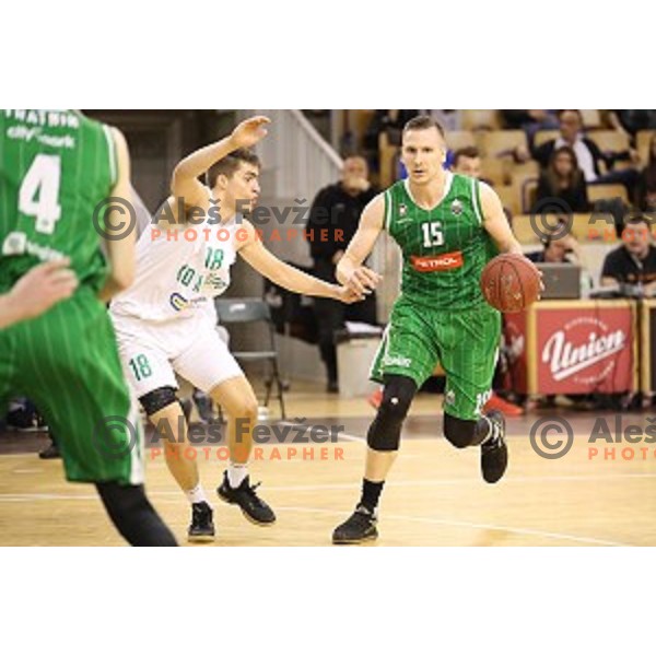 Gregor Hrovat in action during Nova KBM league basketball match between Ilirija and Petrol Olimpija in Hala Tivoli, Ljubljana, Slovenia on April 15, 2018