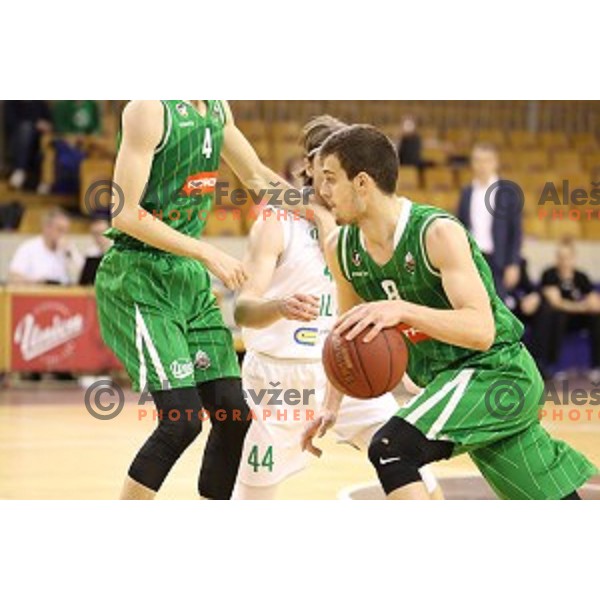 Roko Badzim in action during Nova KBM league basketball match between Ilirija and Petrol Olimpija in Hala Tivoli, Ljubljana, Slovenia on April 15, 2018