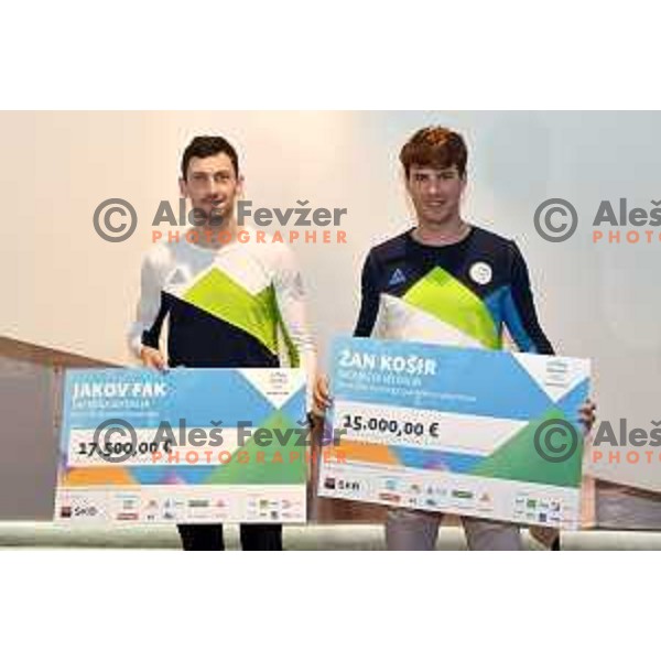 Reception of Pyeong Chang 2018 Winter Olympic games medalists Jakov Fak (biathlon) and Zan Kosir (snowboard) in SOIC, Ljubljana, Slovenia on April 16, 2018