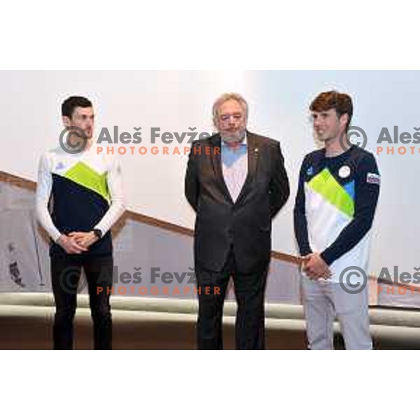 Reception of Pyeong Chang 2018 Winter Olympic games medalists Jakov Fak (biathlon) and Zan Kosir (snowboard) in SOIC, Ljubljana, Slovenia on April 16, 2018