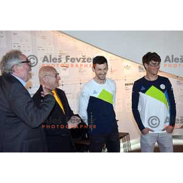 Bogdan Gabrovec at Reception of Pyeong Chang 2018 Winter Olympic games medalists Jakov Fak (biathlon) and Zan Kosir (snowboard) in SOIC, Ljubljana, Slovenia on April 16, 2018