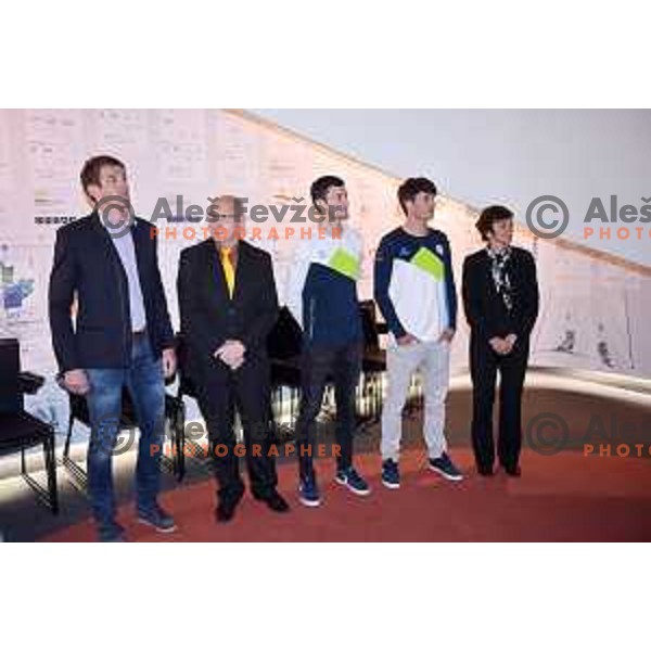 Bogdan Gabrovec at Reception of Pyeong Chang 2018 Winter Olympic games medalists Jakov Fak (biathlon) and Zan Kosir (snowboard) in SOIC, Ljubljana, Slovenia on April 16, 2018