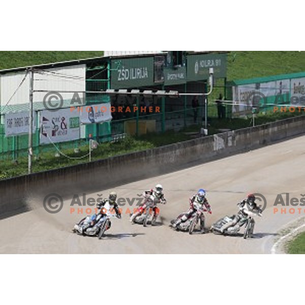 Jan Pintar races during Speedway second race for National Championship in Ljubljana, Slovenia on April 14, 2018