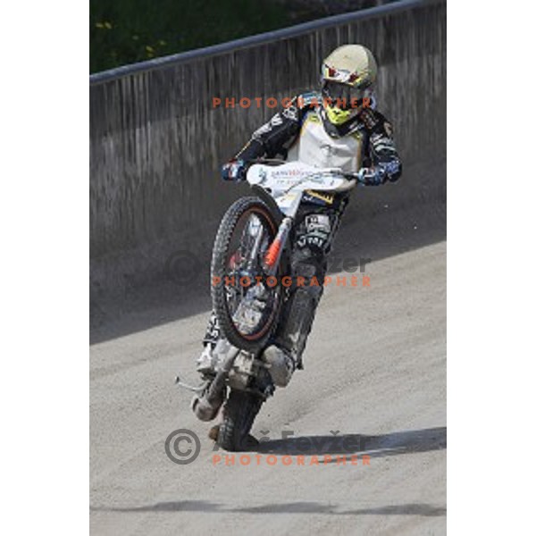 Jan Pintar races during Speedway second race for National Championship in Ljubljana, Slovenia on April 14, 2018