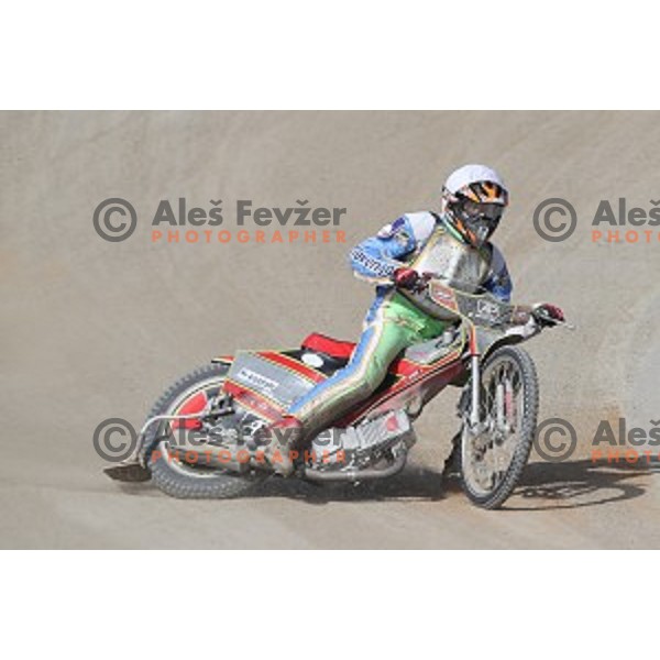 Denis Stojs races during Speedway second race for National Championship in Ljubljana, Slovenia on April 14, 2018