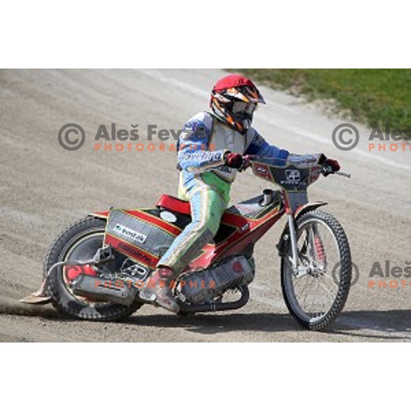 Denis Stojs races during Speedway second race for National Championship in Ljubljana, Slovenia on April 14, 2018