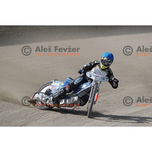 Nick Skorja races during Speedway second race for National Championship in Ljubljana, Slovenia on April 14, 2018