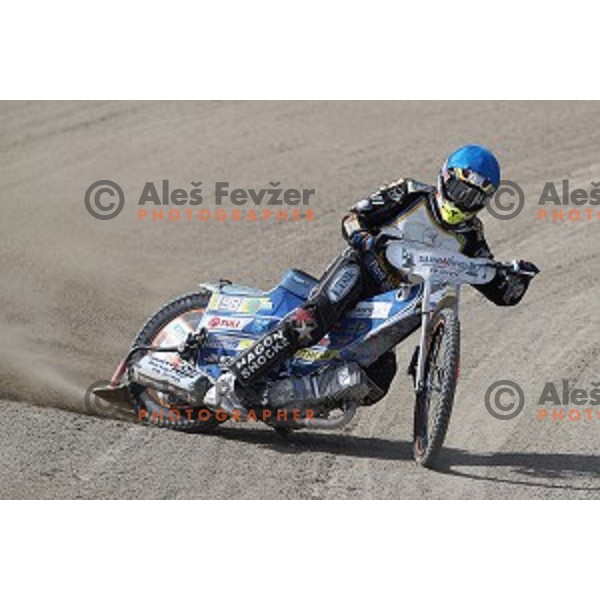 Nick Skorja races during Speedway second race for National Championship in Ljubljana, Slovenia on April 14, 2018