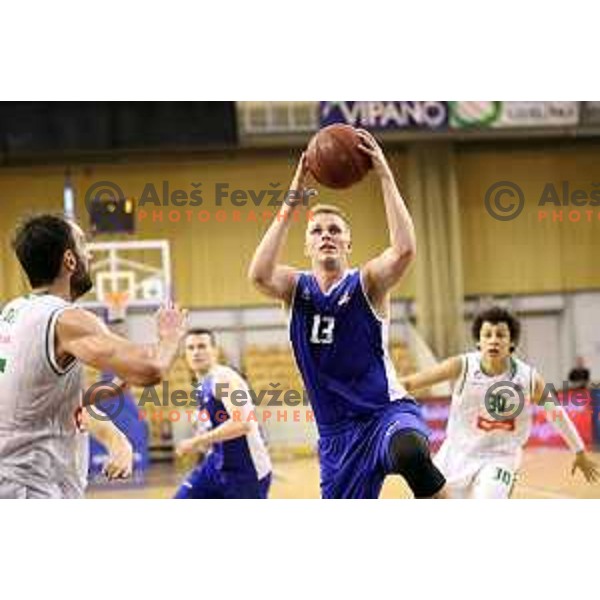 Ziga Jurcek in action during Nova KBM league basketball match between Petrol Olimpija and Sentjur in Tivoli Hall, Ljubljana, Slovenia on April 18, 2018