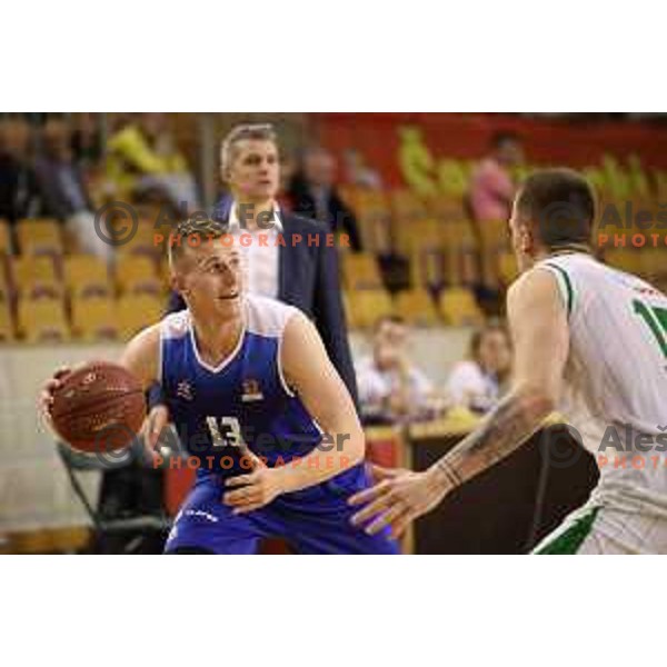 Ziga Jurcek in action during Nova KBM league basketball match between Petrol Olimpija and Sentjur in Tivoli Hall, Ljubljana, Slovenia on April 18, 2018