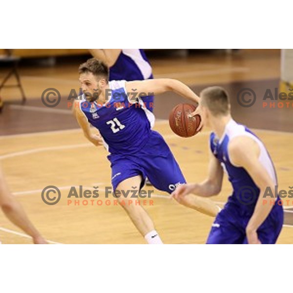 Marko Popadic in action during Nova KBM league basketball match between Petrol Olimpija and Sentjur in Tivoli Hall, Ljubljana, Slovenia on April 18, 2018