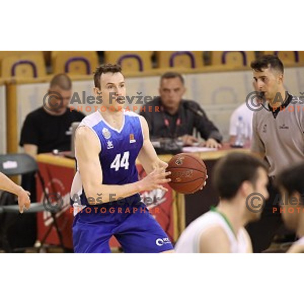 Gasper Jordan Rojko in action during Nova KBM league basketball match between Petrol Olimpija and Sentjur in Tivoli Hall, Ljubljana, Slovenia on April 18, 2018