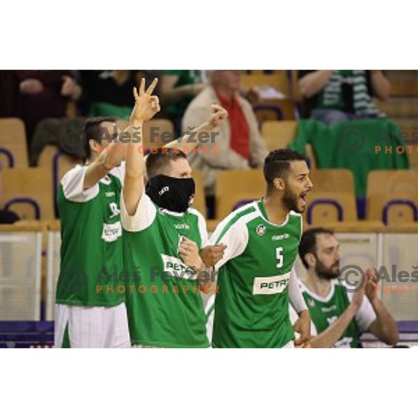 Gregor Hrovat and Devin Oliver during Nova KBM league basketball match between Petrol Olimpija and Sentjur in Tivoli Hall, Ljubljana, Slovenia on April 18, 2018