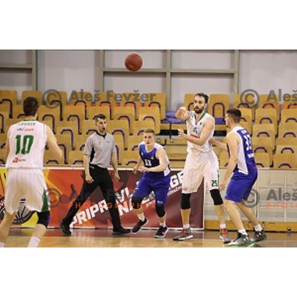 Mirza Begic in action during Nova KBM league basketball match between Petrol Olimpija and Sentjur in Tivoli Hall, Ljubljana, Slovenia on April 18, 2018