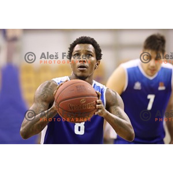 Corey Allen Jr.in action during Nova KBM league basketball match between Petrol Olimpija and Sentjur in Tivoli Hall, Ljubljana, Slovenia on April 18, 2018