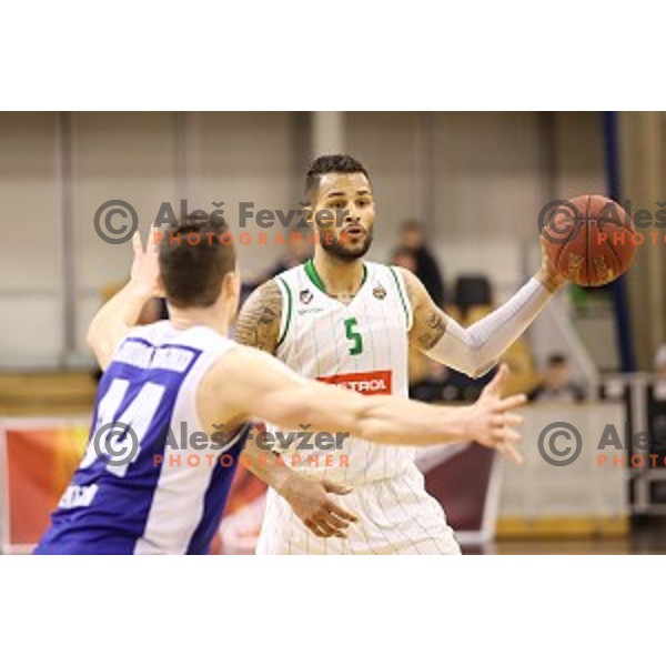 in action during Nova KBM league basketball match between Petrol Olimpija and Sentjur in Tivoli Hall, Ljubljana, Slovenia on April 18, 2018