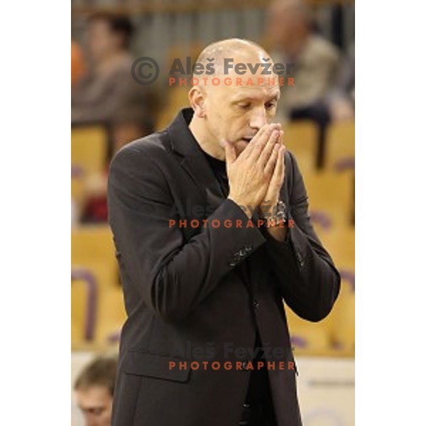 Jaksa Vulic, head coach of Sentjur in action during Nova KBM league basketball match between Petrol Olimpija and Sentjur in Tivoli Hall, Ljubljana, Slovenia on April 18, 2018