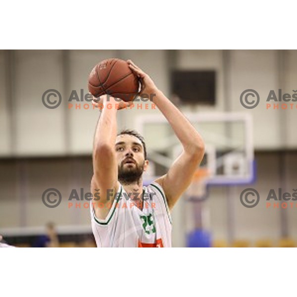 Mirza Begic in action during Nova KBM league basketball match between Petrol Olimpija and Sentjur in Tivoli Hall, Ljubljana, Slovenia on April 18, 2018