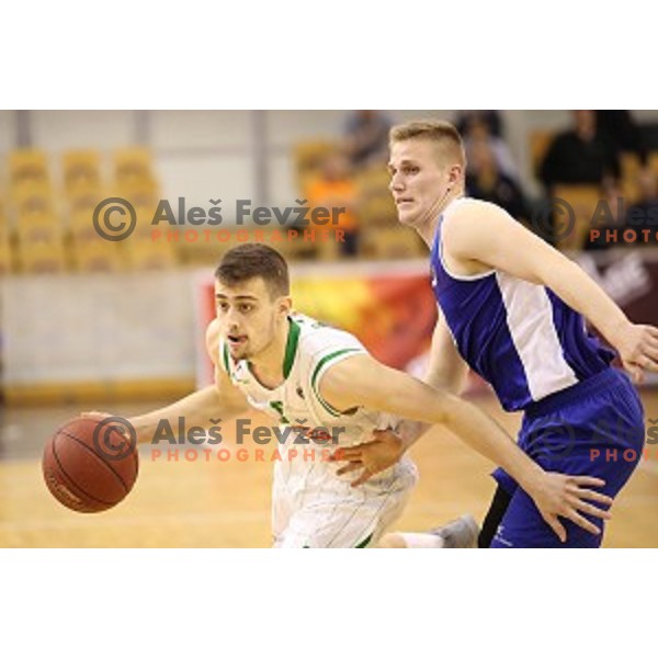 in action during Nova KBM league basketball match between Petrol Olimpija and Sentjur in Tivoli Hall, Ljubljana, Slovenia on April 18, 2018